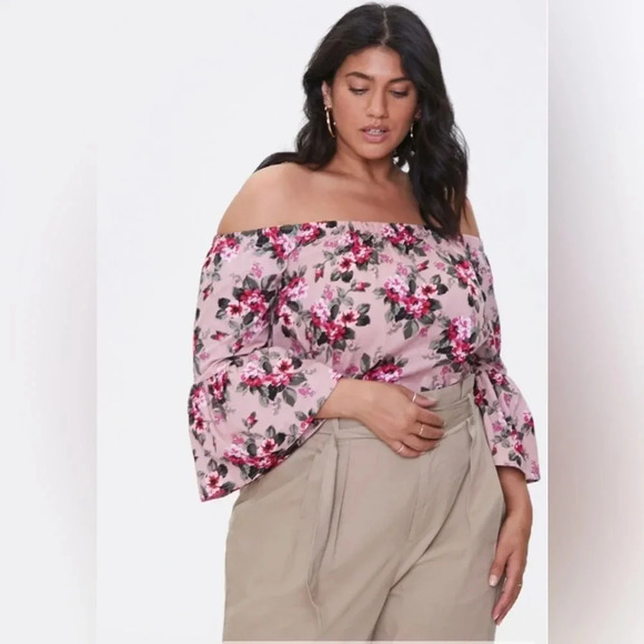 NO COMMENT x FOREVER 21 Plus Size Floral Off the‎ Shoulder Top - Picture 3 of 10